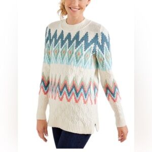Talbots Cream and Blue Patterned Sweater